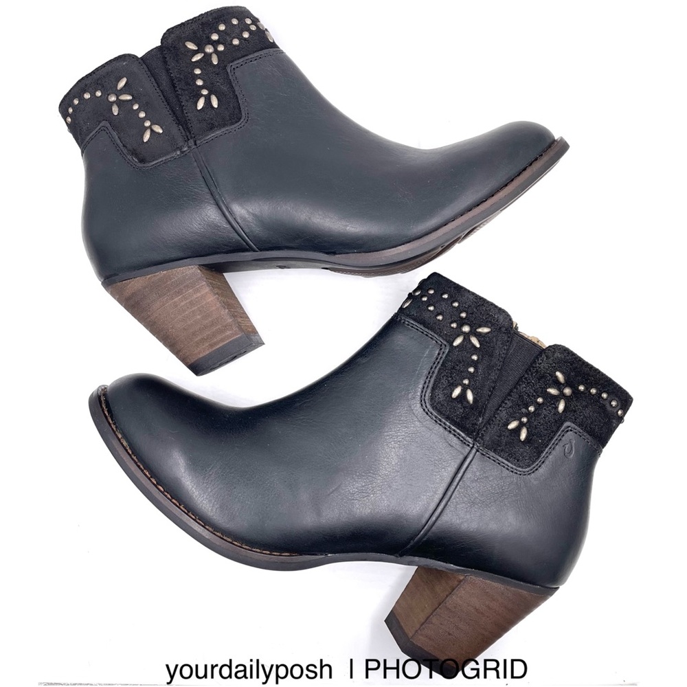 OluKai black leather and suede Ho’Ohilu heeled ankle boots US 10